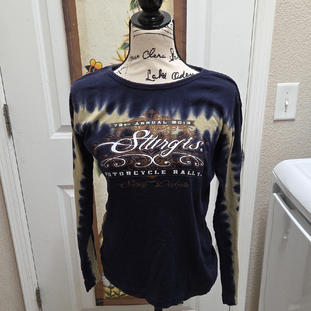 Tie-Dye Long Sleeve Top - Blue and Tan